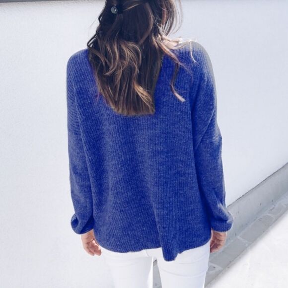 Modern Soul 1X MelangeBlue Lngslv Turtleneck 100% WOOL RibedKnit Women’s Sweater - Picture 6 of 6